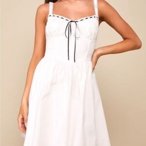 Lulu's White Mini Dress with Black Tie Detail